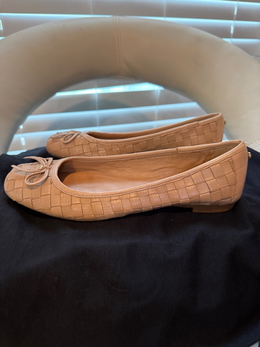 ANTONIO MELANI Blush Woven Leather Ballet Flats